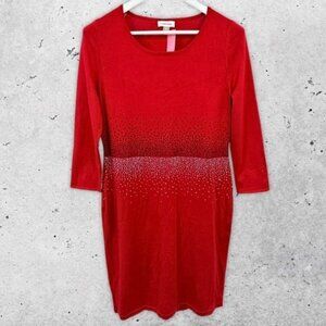 Calvin Klein Sweater Dress Stretchy Knit‎ Fabric Embellished Studded Red W US L